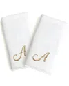 Linum Home Textiles Set Of 2 Monogrammed Luxury Turkish Cotton Novelty Hand Towels Linum Gold Font In White