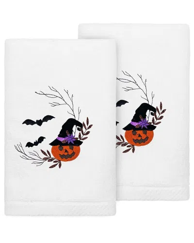 Linum Home Textiles Set Of 2 Pumpkin Head Embroidered Luxury Turkish Cotton  Hand Towels In White