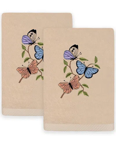 Linum Home Textiles Set Of 2 Spring Butterflies Embroidered Luxury Hand Towels