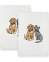Linum Home Textiles Set Of 2 Spring Dog & Cat Embroidered Luxury Hand Towels