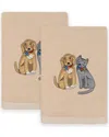 Linum Home Textiles Set Of 2 Spring Dog & Cat Embroidered Luxury Hand Towels