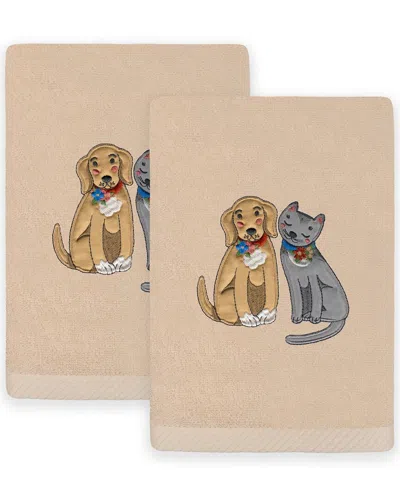 Linum Home Textiles Set Of 2 Spring Dog & Cat Embroidered Luxury Hand Towels