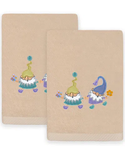 Linum Home Textiles Set Of 2 Spring Gnomes Embroidered Luxury Hand Towels