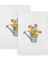 Linum Home Textiles Set Of 2 Spring Watering Can Embroidered Luxury Hand Towels