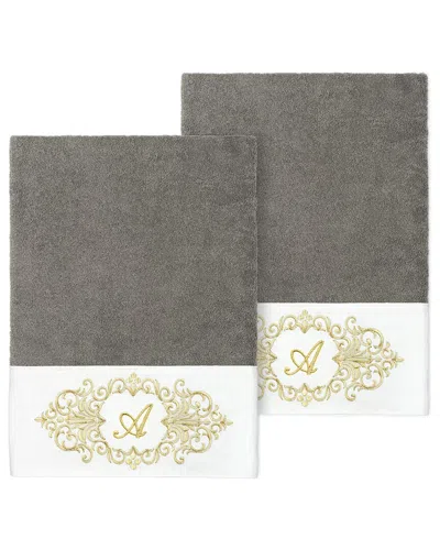 Linum Home Textiles Set Of Two 100% Turkish Cotton Monogram Embellished Bath  Towels
