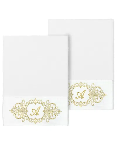 Linum Home Textiles Set Of Two 100% Turkish Cotton Monogram Embellished Bath  Towels In White