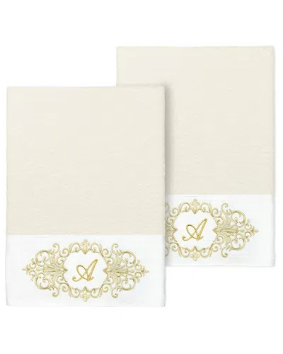 LINUM HOME TEXTILES LINUM HOME TEXTILES SET OF TWO 100% TURKISH COTTON MONOGRAM EMBELLISHED BATH  TOWELS