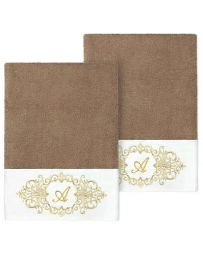 LINUM HOME TEXTILES LINUM HOME TEXTILES SET OF TWO 100% TURKISH COTTON MONOGRAM EMBELLISHED BATH  TOWELS