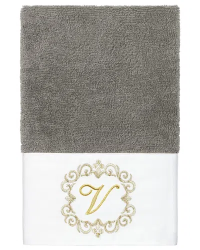 LINUM HOME TEXTILES LINUM HOME TEXTILES SET OF TWO 100% TURKISH COTTON MONOGRAM EMBELLISHED HAND TOWELS