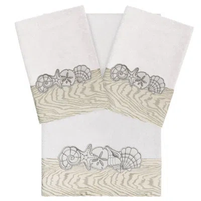 Linum Home Textiles Shell Row 1 Bath Towel And 2 Hand Towel Set 3 Piece 100% Turkish Cotton Towel Set In Silver
