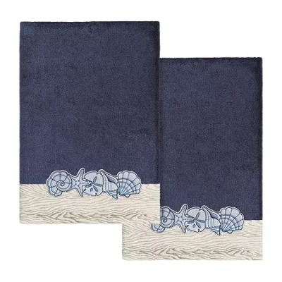 Linum Home Textiles Shell Row 2-pc. Embellished Bath Towel In Blue