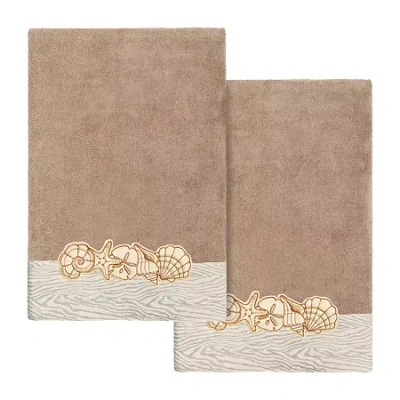 Linum Home Textiles Shell Row 2-pc. Embellished Bath Towel In Brown