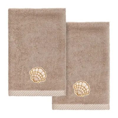 Linum Home Textiles Shell Row 2-pc. Embellished Fingertip Towel In Brown