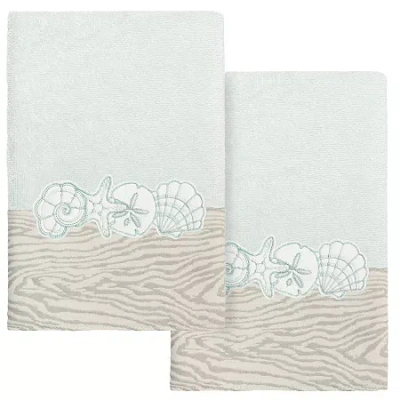 Linum Home Textiles Shell Row 2-pc. Embellished Hand Towel In Blue
