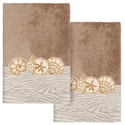 Linum Home Textiles Shell Row 2-pc. Embellished Hand Towel In Brown