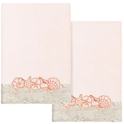 Linum Home Textiles Shell Row 2pc Embellished Bath Towel Set 100% Turkish Cotton Bath Towel In Blush