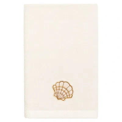 Linum Home Textiles Shell Row 2pc Embellished Fingertip Towel Set 100% Turkish Cotton Fingertip Towel In Beige