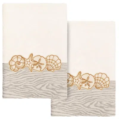 Linum Home Textiles Shell Row 2pc Embellished Hand Towel Set 100% Turkish Cotton Hand Towel In Beige