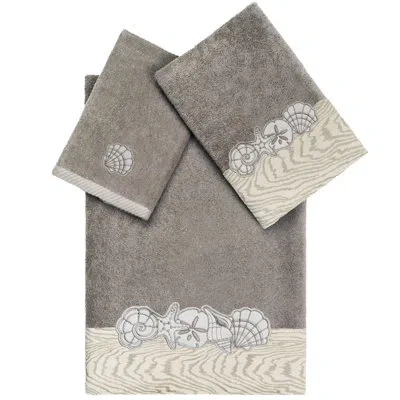 Linum Home Textiles Shell Row 3pc Embellished Towel Set 3 Piece 100% Turkish Cotton Towel Set In Charcoal