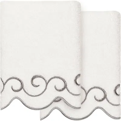 Linum Home Textiles Simplicity Scallop 2-piece Hand Towel Set In White