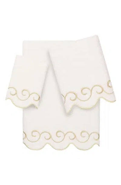 Linum Home Textiles Simplicity Scalloped Scroll 3-piece Turkish Cotton Towel Set In Multi