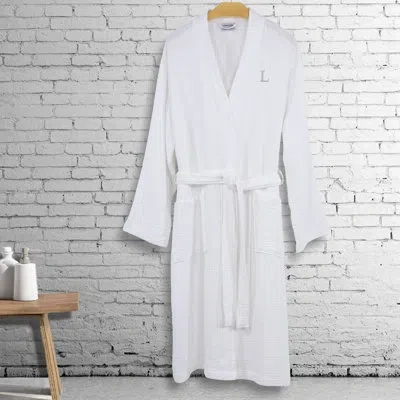 Linum Home Textiles Smyrna 100% Turkish Cotton Unisex Mid-calf Bathrobe With Pockets In White