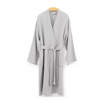 Linum Home Textiles Smyrna Hotel Luxery Unisex Adult Terry Cloth Long Sleeve Knee Length Robe In Gray