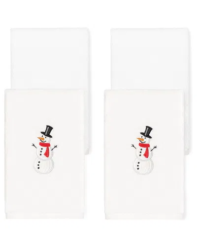 Linum Home Textiles Snowman Hand Towel Set (set Of 4) In White