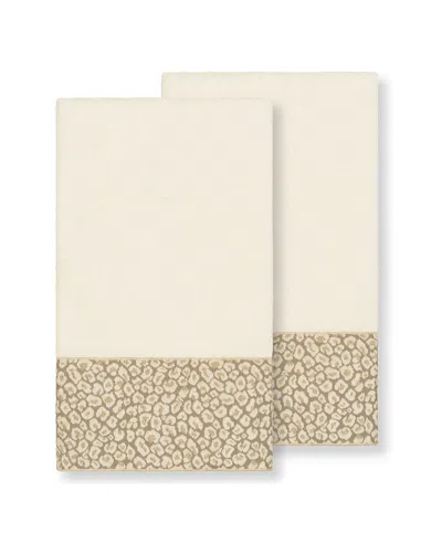 Linum Home Textiles Spots Turkish Cotton 2pc Embellished Bath Towel Set In Brown