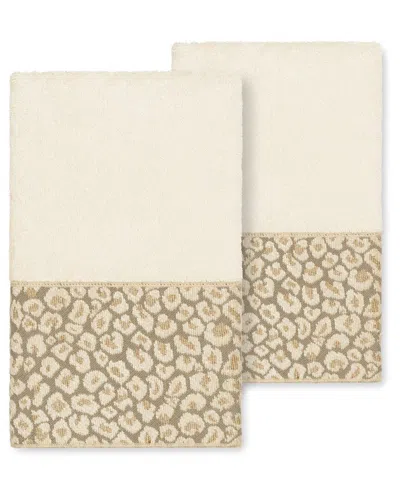Linum Home Textiles Spots Turkish Cotton 2pc Embellished Hand Towel Set In Neutral