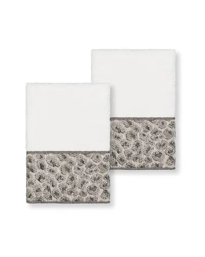 Linum Home Textiles Spots Turkish Cotton 2pc Embellished Washcloth Set In Gray