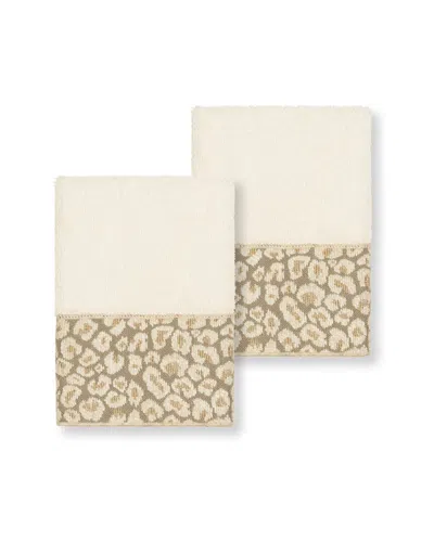 Linum Home Textiles Spots Turkish Cotton 2pc Embellished Washcloth Set In Blue