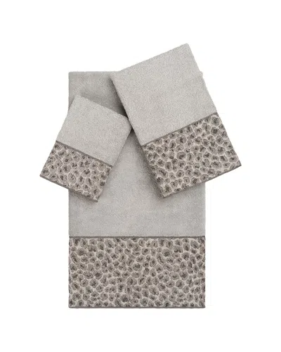Linum Home Textiles Spots Turkish Cotton 3pc Embellished Towel Set In Brown