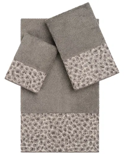 Linum Home Textiles Spots Turkish Cotton 3pc Embellished Towel Set In Gray
