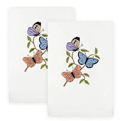 Linum Home Textiles Spring Butterflies Turkish Cotton Hand Towel In White
