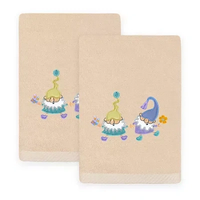 Linum Home Textiles Spring Gnomes Embroidered 2-pc. Hand Towel In Sand