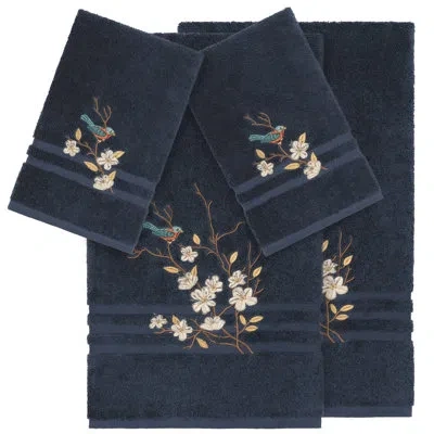 Linum Home Textiles Spring Time 4 Piece Turkish Cotton Towel Set In Midnight Blue