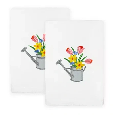 Linum Home Textiles Spring Watering Can Embroidered 2-pc. Hand Towel In White