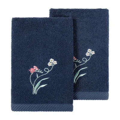 Linum Home Textiles Stella 2-pc. Embellished Fingertip Towel In Blue