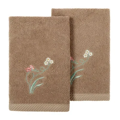 Linum Home Textiles Stella 2-pc. Embellished Fingertip Towel In Brown