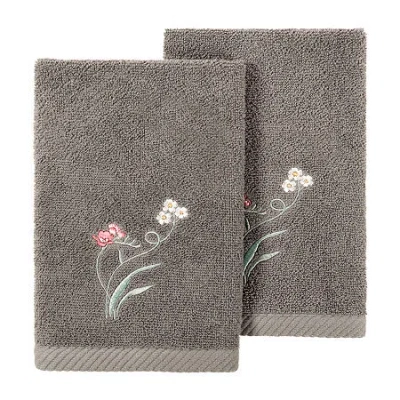 Linum Home Textiles Stella 2-pc. Embellished Fingertip Towel In Gray