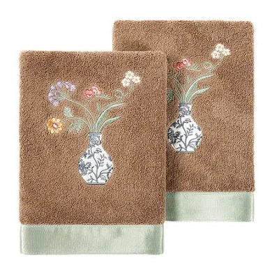 Linum Home Textiles Stella 2-pc. Embellished Hand Towel In Brown