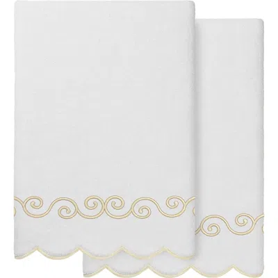 Linum Home Textiles Symmetra Scallop 2-piece Bath Towel Set In White/ Beige