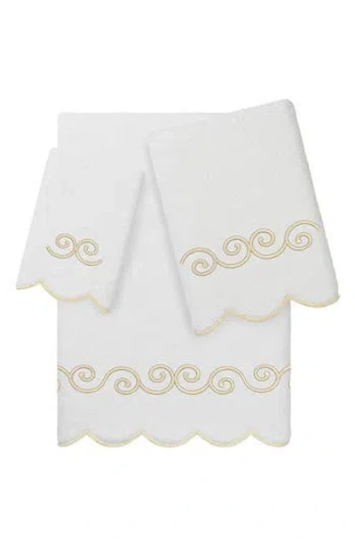 Linum Home Textiles Symmetra Scallop 3-piece Turkish Cotton Towel Set In White/ Beige