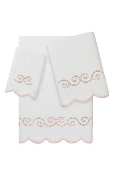 Linum Home Textiles Symmetra Scallop 3-piece Turkish Cotton Towel Set In White/ Pink