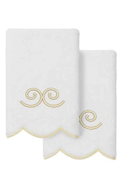Linum Home Textiles Symmetra Scallop Pack Of 2 Fingertip Towels In White/ Beige