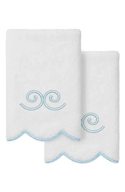 Linum Home Textiles Symmetra Scallop Pack Of 2 Fingertip Towels In White/ Blue