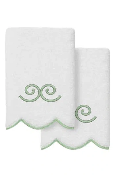 Linum Home Textiles Symmetra Scallop Pack Of 2 Fingertip Towels In White/ Green