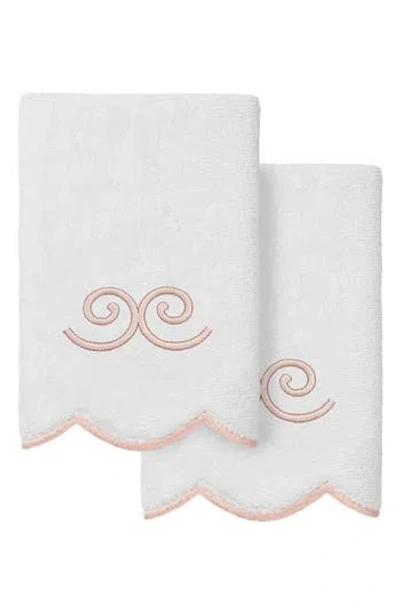 Linum Home Textiles Symmetra Scallop Pack Of 2 Fingertip Towels In White/ Pink