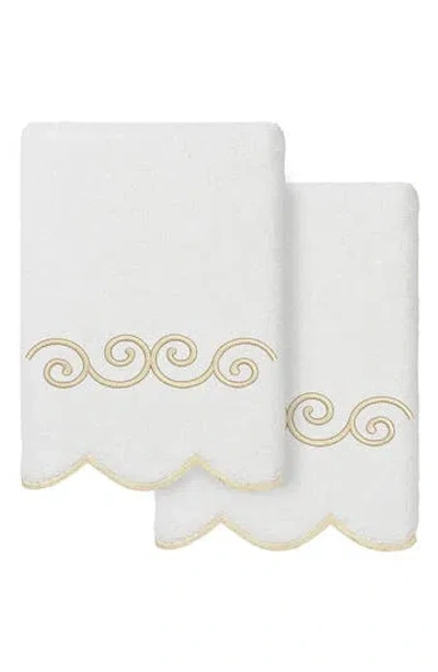 Linum Home Textiles Symmetra Scallop Set Of 2 Hand Towels In White/ Beige